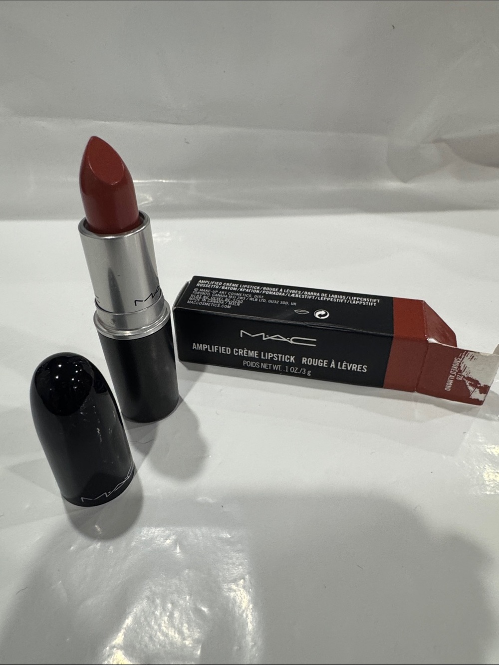 MAC Cosmetics Amplified Creme Lipstick - Warm Rose Red smoked almond 128